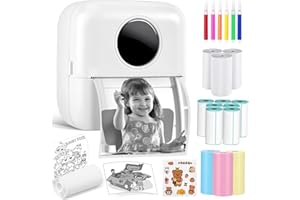 CARPOWER Mini Imprimante Portable, Imprimante Photo Thermique Sans Encre avec 13 Rouleaux de Papier, Imprimante Intelligente Bluetooth Compatible avec Android et iOS, Pour D'étiquettes, Images, Note (X5-Blanc)