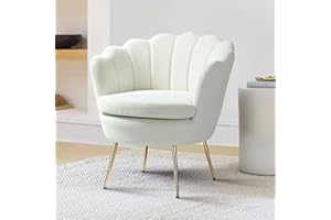 FABRICATION HAUS Living Room Armchair Velvet Tub Chair Comfy Accent Occasional Chair with Seashell Back & Metal Leg for Lounge, Ivory