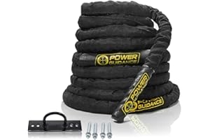 POWER GUIDANCE Battle Rope, 38mm/50mm Width Poly Dacron 9m/12m/15m Length Exercise Undulation Ropes-GYM Muscle Toning Metabolic Workout Fitness Exercise - Battle Rope Anchor Included