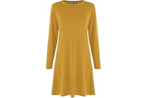 Mustwearit Womens Long Sleeve Plain Swing Dress Ladies Flared Dresses UK Size 8 to 26