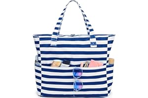 LEDAOU Duża torba plażowa z zamkiem błyskawicznym, wodoszczelna, torba na ramię, torba na zakupy, odporna na piasek, z zamkiem błyskawicznym, na basen, fitness, torba podróżna dla rodziny