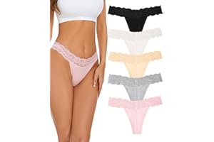 VOENXE Bezszwowe koronkowe stringi dla kobiet, bezszwowe stringi dla kobiet, oddychające i wygodne majtki, miękkie majtki laserowo wycinane, 5 szt