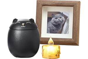 UMBERDOM Ceramic Cat Urns for Ashes with Photo Frame & Candle -Handicrafted Keepsake Memorial Urn For Pets - Small Animals Dog Rabbit Birds (Black, S)