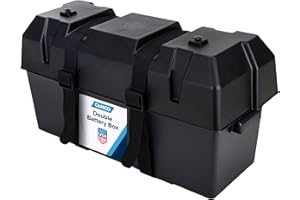 Camco Double Battery Box | Safely Stores RV, Automotive, and Marine Batteries | Features a Heavy-Duty Corrosion-Resilient Polymer Construction and Measures Inside 21-1/2" x 7-3/8" x 11-3/16" (55375)
