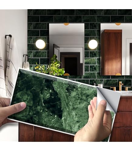 Alwayspon 10 vellen groene 3D vinyl muur tegelstickers transfers, dikker afpellen en opplakken, zelfklevende waterdichte spatwand, tegelstickers voor keuken, badkamer muur, 25,4 x 25,4 cm