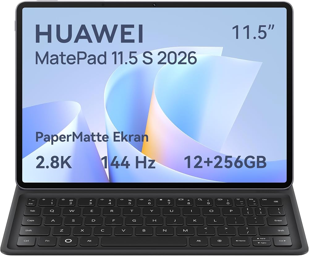 HUAWEI MatePad 11.5 S 2026 Yeni Tablet, 2.8K 144 Hz Ultra Net PaperMatte Ekran, 12 GB RAM + 256 GB Depolama, 8800 mAh Batarya, 40 W SuperCharge, Wi-Fi 6+, HUAWEI Notes, Ayrılabilir Klavye, Gri