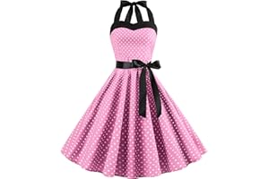 ZEIAYUAS Women's 1950s Vintage Rockabilly Dress A Line Swing Cocktail Party Dress Halter Neck Wrap Sleeveless Retro Polka Dot Dresses Pleated Floaty Tea Dress Audrey Hepburn 50s 60s Dance Gown with Belt