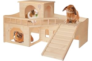 RESCH HEIMTIERBEDARF Resch Nr36 Kaninchenschloss naturbelassenes Massivholz aus Fichte/DREI großen EIN-/Ausgängen im Erdgeschoss, Einer anschraubbaren Treppe und einem abnehmbaren Turm