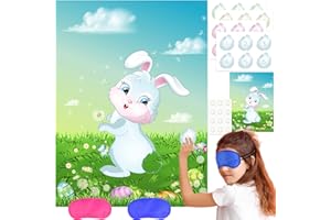 NEBURORA Pin the Tail on The Bunny With 24Pcs Bunny Tails, Happy Easter Party Game for Kids Party Decoration Supplies