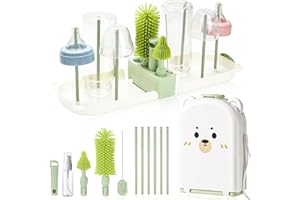 WeSweet Travel Bottle Brush Baby– Portable Baby Travel Essentials - Cleaning Brush/Nipple & Straw Cleaner/Soap Dispenser/Drying Rack Feeding Accessories