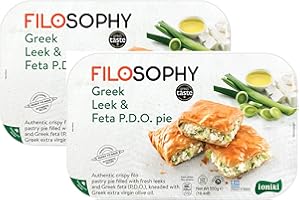 QUBROS Filosophy Filo Vegan Pie, Traditional Greek Origin Frozen, 10 Flavours Available, Freshest Ingredients Ready to Bake and Eat (Greek Leek & FETA Pie 550g, 2 Pack)
