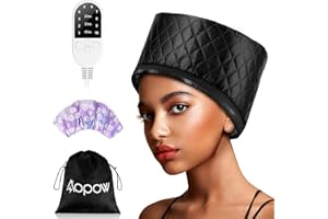AOPOW Bonnet de traitement vapeur pour un conditionnement en profondeur – Chapeau chauffant électrique amélioré pour cheveux afro spa à usage domestique avec 2 modes/noir (prise britannique)