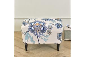 Highdi Ottoman Cover Rectangle Polyester Spandex, Stretch Footstool Slipcover,Stool Protector Cover with Elastic Bottom,Removable Washable Dustproof Footrest Pouffe Covers (blue purple flower,1pc)