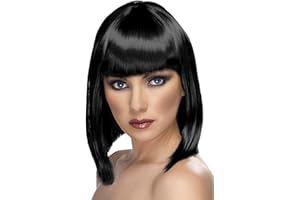 Smiffys Glam Wig, Black Short, Blunt with Fringe, Ladies Glamour Wigs Fancy Dress, Adult Dress Up Wigs Halloween