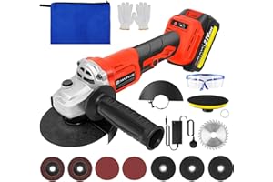 XINNG 21V Cordless Brushless Angle Grinder with Battery and Charger, 115mm 3-Speed Grinder for Cutting, Grinding, Polishing Metal, Wood, Tile, Includes Discs,Saw Blade, Gloves, Goggles