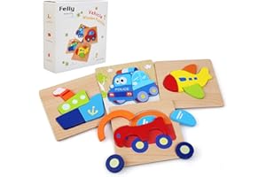 Felly Jouet Bebe - Puzzles en Bois, Jouets Montessori Enfant 1 2 3 4 Ans, Bébés Auto Jeux Educatif Apprentissage, Puzzle à Encastrements, avec Cadre