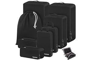 LUMESNER Koffer Organizer Set 8-teilig, Packtaschen für Koffer, Packing Cubes Set für Reise,Packtaschen mit Kosmetiktasche (Schwarz, 8-teilig)