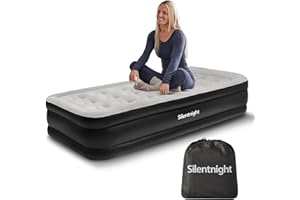 Silentnight Deep Sleep Ultimate Air Bed Single with Built in Pump – High Rise Flocked Comfortable Airbed Mattress with Quick Inflation and Deflation with Raised Pillow for Guests and Camping - Single