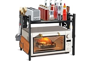 Sour Lemon 2Tier Expandable Microwave Oven Rack, Mikrowellenregal, Kitchen Counter Organizer Shelf Stand, Pot Pan Grill Storage Racks, Adjustable Carbon Steel Shelf, 66lbs/30kg Load Bearing