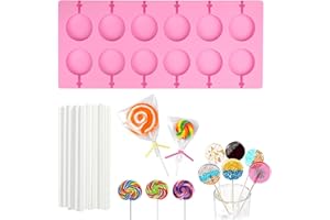 EXIN DEHCEN Moldes de Piruletas Silicona, 12 Mold Forma Redonda Silicona Lollipop con 20 Palitos Caramelo, Antiadherentes Fáciles de Desmoldar Molde Lollipop Silicón para Tartas, Caramelos, Gelatinas y Chocolate