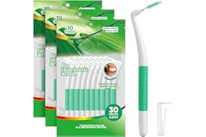 Annauiy Cepillo Interdental Angular 90°,Estándar, 30 Piezas,Verde, para Hueco de 0.8MM,Limpieza Interdental Eficaz, Eliminación de Placa e Hilo Dental para Espacios Medianos