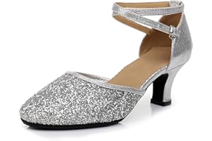 SWDZM Chaussures de Danse Latine Femme Paillettes Latine Salsa Tango Bachata Chaussures de Salon de Salon Bout Fermé,Modèle DY225N