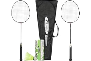 Vector X VXB-10 Aluminum Badminton Racket Set 2 Racquet and 3 Pieces Nylon Shuttles with Full-Cover Set Material: Aluminum