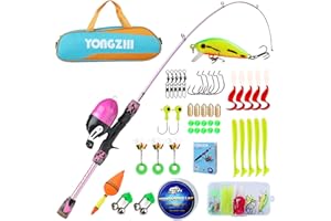 Sougayilang Canne à pêche télescopique portable et moulinet pour enfants, avec leurres de ligne de pêche, sac de pêche Spincast pour jeunes, filles et garçons voyageant