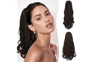 RUWISS Doble Uso Clip en Extensión Cola de Caballo Largo Ondulado Rizado Coleta Postiza Natural Sintética Ponytail Postizos con Pinza de Aspecto Natural para Mujeres Uso Diario 45cm,Marrón Oscuro