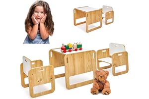 ‎BOOMDING BoomDing Kindertisch mit 2 Stühlen - für Kinder ab 1 Jahr - wunderschöne Kindersitzgruppe Monterssori Maltisch Kinderstuhl und Tisch - Stuhl Set Sitzgruppe