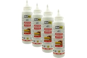 Wolfix Holzleim Wasserfest - Sekundenkleber Extra Stark für D3 und PVA 4 Stück 500ml - Schnell Trocknender Holzspachtelmasse Weiß innen - Montagekleber, Bastelkleber und Flüssigkleber für Holzarten
