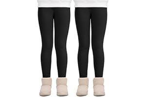 JOCMIC Girls Fleece Lined Leggings Winter Thermal Trousers Pants Thick and Warm Pack of 2
