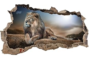 FINEST FOLIA Graz Design - Adesivo da parete 3D, effetto buco nel muro, autoadesivo, 60 x 100 cm (A x L), per camera da letto, soggiorno, motivo leone, WL31