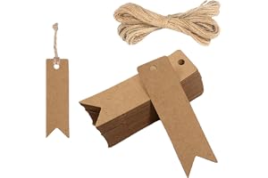 100 Kraft-etiketter, 7 x 2 cm, med 20 m jutesnöre, hantverksetikett för bröllopsmärkning, hantverk, jul, presentförpackning