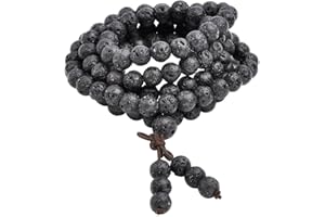 Jovivi 6mm 8mm Natural Lava Rock Stone Healing Gemstone 108 Buddhist Prayer Beads Tibetan Mala Bracelet Necklace for Men Womem Anxiety Aromatherapy Jewellery
