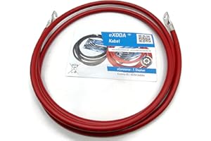 Câble de batterie eXODA 25 mm² 200 cm avec cosses M10 rouge pour véhicule moto bateau 1008 watt 84A 12V câble flexible 99,9% cuivre haute qualité jusquà 70° H07VK