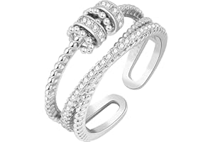 Divani Fidget Ring, Anxiety Ring for Women, Silver Ring with Beads Spinner Ring, Stress Reliever Spinner Rings, Adjustable Open Ring, Fidget Jewelry for Women Girls
