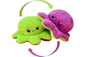 KUNSTIFY Pulpito Reversible. Peluche Animal Que Expresa Emociones. Pulpo de Doble Cara Disponible en Naranja, Azul, Rosa, Verde, Gris, Mora-do, Amarillo, Negro y Rojo. para Niños y Tiktokers