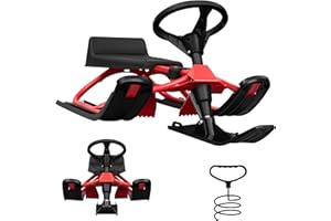 Laneetal Lenkschlitten, Schlitten mit Lenkrad, Bob für Kinder, Kinderschlitten ab 5 Jahre, mit Fußbremse, Zugseil, Sitz mit Rückenlehne, Metallrahmen, 119x38x5,5 cm