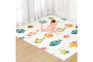 OSLINE Baby Play Mats for Floor,Newborn Foldable Foam Playmat,Baby Crawling Mat,Large Baby Soft Play Mats for Floor From Birth,Waterproof Double-Sided Play Mat for Toddlers(197×177×1.5cm）
