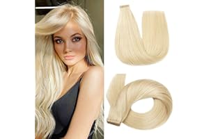 HotLulana Extension Cheveux Naturel Adhesif Blond Blanc (#60) - 40cm, 40g, 20pcs - Tape Ins Remy Invisible Skin Weft - 16 Pouces