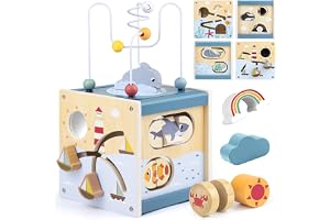 Airlab Leksaker för 1 år gammal baby födelsedagspresenter, aktivitetskub i trä Montessori pedagogiska sensoriska leksaker med