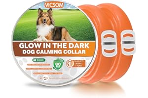 VICSOM Cani Collare Calmante, Luminoso Collare Calmante Regolabile per Cani, Anti-Ansia Naturale Collare Luminoso Calmo per Cani Feromoni, Impermeabile Adatto Tutti per Cani 2Pz 25.6In-Arancione