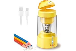 Zmol Electric Pencil Sharpener, Portable Pencil Sharpener for Kids, Auto in & Out，Fully Automatic Rechargeable Pencil Sharpeners for No.2/Colored Pencils(6-8mm), Classroom/Office/Home (Yellow)