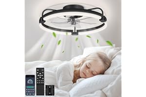 OUTON 50cm Ceiling Fans with Lights and Remote, 6 Speeds Reversible, Dimmable 3000K-6000K, Timing & Memory, LED Ceiling Fan Light, Quiet Fan Lights Ceiling for Bedroom Living Room Dining Room, Black