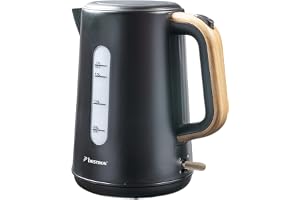 Bestron AWK2200BW Bouilloire, avec base rotative à 360°, arrêt automatique et protection contre la marche à sec, capacité de 1,7 l, 2200 W, couleur : noire et bois