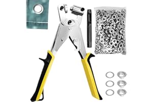 MVYSTICCHARVN Perforadora Ojetes con 200 Ojetes (10 mm de Diámetro) y 1 Cincel, Hierro + Aleación + Revestimiento + Caucho, para Cuero, Cinturones, Toldos y Tejidos (230 × 100 × 50 mm) (Amarillo, plata)
