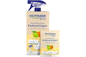 ‎HEITMANN PURE HEITMANN pure Multiflächen Fettreiniger Starterset| Natürliches Pulver zum Auflösen | Starke Reinigungswirkung | Gegen Fett & Küchenschmutz | Sprühflasche + Nachfüllbeutel 25 g
