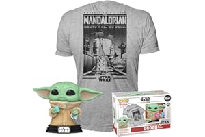 Funko Pop! & Tee: Ando - Grogu with Cookie (The Child, Baby Yoda) z ciasteczkiem - Medium - Star Wars The Mandalorian - T-shirt - odzież z winylową figurką kolekcjonerską - pomysł na prezent dla