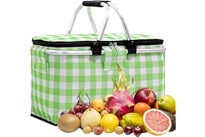 Bavokon Beach Picnic Basket | Large Cooler Bag Beach Basket | Collapsible Picnic Baskets Leak-Proof, Portable Camping Cooler for Road Trips Grocery Shopping